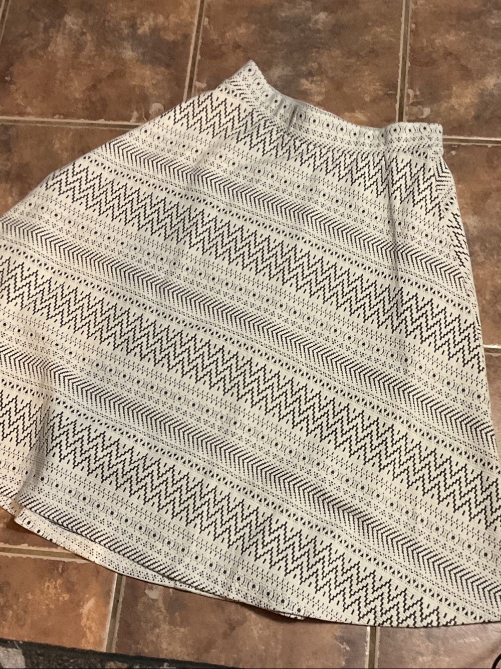 Cato Cream and Black patterned A-Line Skirt